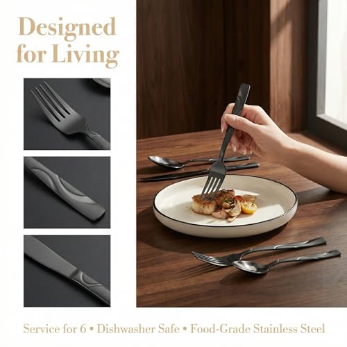 40 Piece Black Silverware Set for 8 (Black / 40-Piece)
