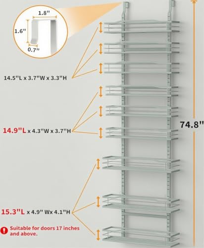 Grey 9 Tier Over The Door Pantry Organizer (9-Tier Standard / Grey)
