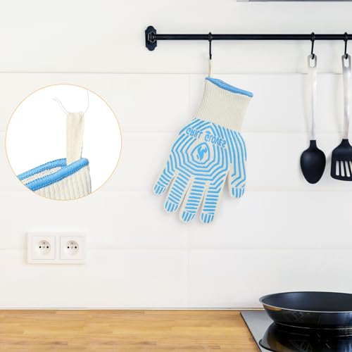 BBQ Gloves Oven Gloves 1472℉ Extreme Heat Resistant (Light Blue / One Size Fits Most(Regular Cuff))