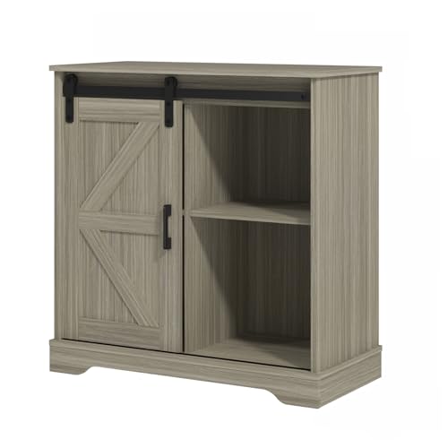 Sliding Barn Door Buffet Sideboard Storage Cabinet Coffee Bar Kitchen Farmhouse Style (Oak)