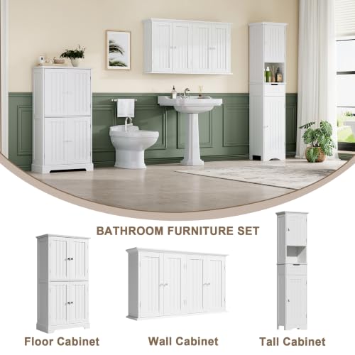 Laundry Cabinet with 4 Doors and Adjustable Shelves (White / 9.06"D x 40.94"W x 23.62"H)