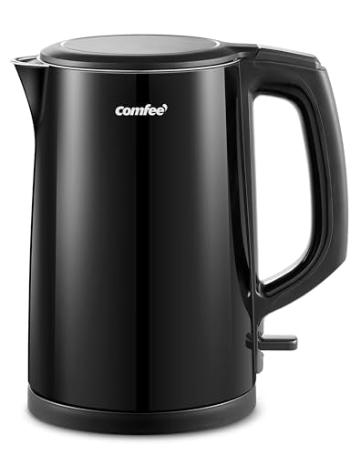 Stainless Steel Double Wall Electric Kettle 1.5L (1.6 Quarts / Metal Black)