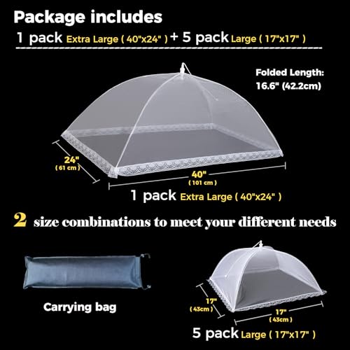 Mesh Food Covers for Outdoors (1 Pack 40"X24" + 5 Pack 17"X17")