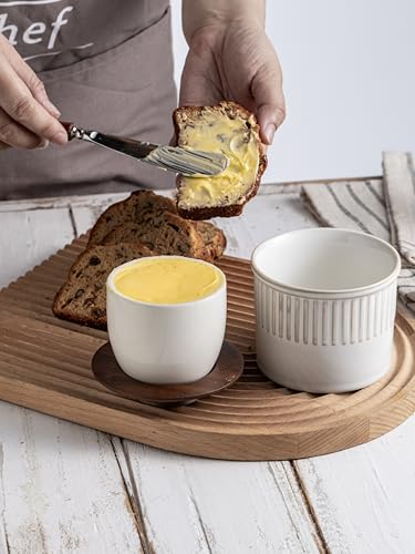 French Butter Dish (Cream White / Stripe-3.94"dia)