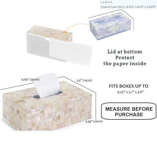 Handmade Mother of Pearl Tissue Box (White Cream (Standard 9.8"x5.5"x3.9"h))