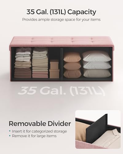 43.3 Inches Folding Storage Ottoman Bench (Jelly Pink / 15"D x 43"W x 15"H (without Flipping Lid))