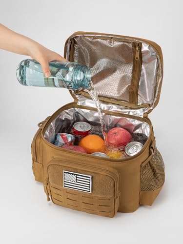 Tactical Lunch Bag for mens Military heavy duty lunch box work Leakproof insulated Durable Thermal Cooler Bag for Adult Meal for Office Camping Picnic Pail MOLLE Webbing Khaki
