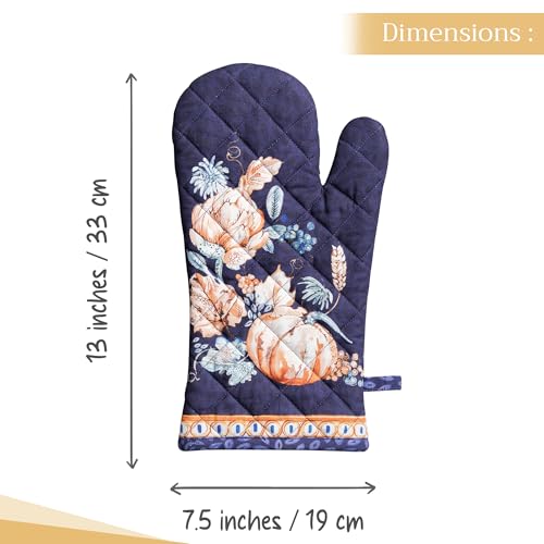 Maison d'Hermine Oven Gloves 100% Cotton Oven Mitt (072 - Pumpkin Blues / 7.5" x 13" (Oven Mitt))
