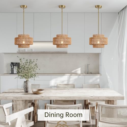 12.4" Rattan Pendant Light for Kitchen Island (Brown / 12.4" 1-Light)
