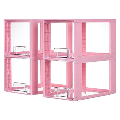 4 Pack Large Stackable Storage Drawers (Pink( 4 Pack))