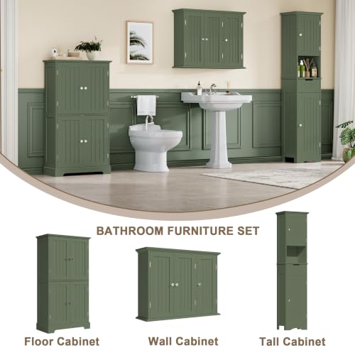 Laundry Cabinet with 3 Doors and Adjustable Shelves (Green / 9.06"D x 31.1"W x 23.4"H)