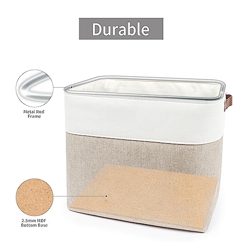 Large Fabric Storage Baskets (Beige / Off-White / Extra Large -17"x12"x15")