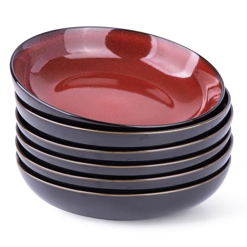 9.0" Ceramic Pasta Bowls Set of 6 (Set of 6 / Red)