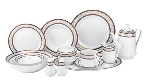 57 pc Banquet Dinnerware Set (Greek Key Dark)