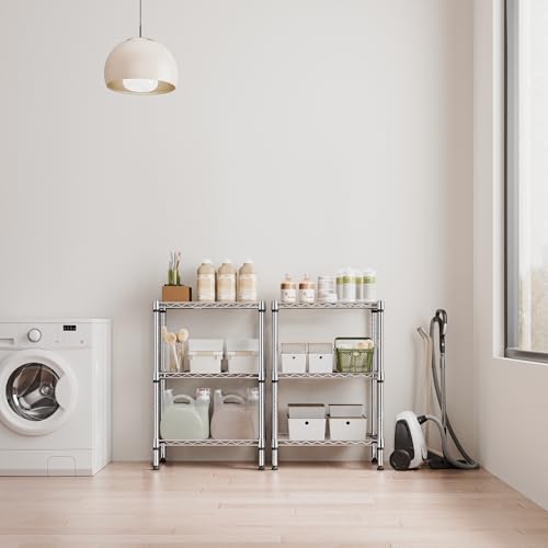 750 lbs 3 Tier Shelf Metal Storage Shelves Shelving Wire Rack Heavy Duty Closet Organizers for Garage Kitchen Bathroom Laundry Chrome 13.8" D x 23.6" W x 35.5" H (3 Tier 13.8" D x 23.6" W x 35.5" H / Chrome)