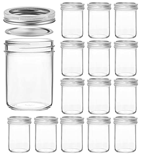 Mason Jars 15 PACK 8 OZ Canning Jars Jelly Jars With Regular Lids