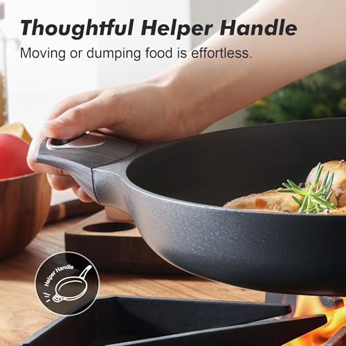 12.5inch Nonstick Frying Pan Paella Pan with Lid (12.5 Inch / NIGHT Black)
