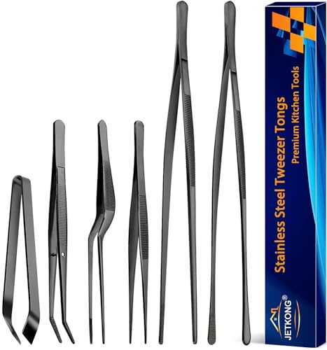 6 Pcs Cooking Tweezer Tongs (12-Inch and 6.3-Inch (6Pcs) / Black)