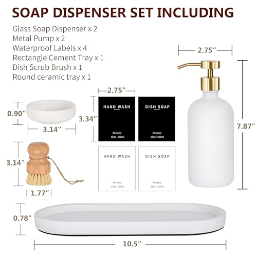 Set of 5 Kitchen Soap Dispenser Set 16 Oz Glass Hand Dish Soap Dispenser with Stainless Steel Pump (White)