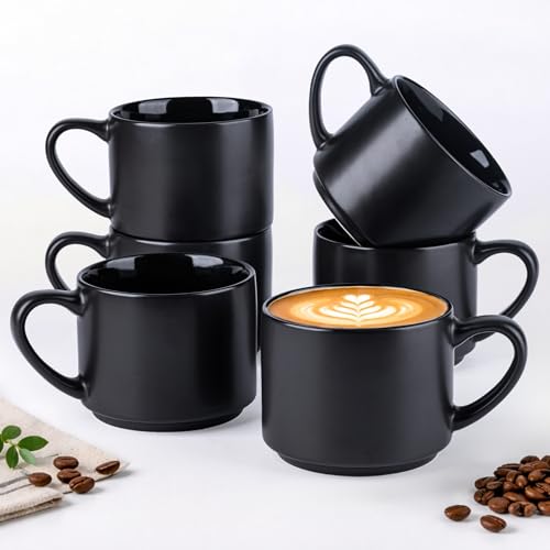 14 OZ Coffee Mugs Set of 6 (Matte Black / Set of 6(14 Ounces))
