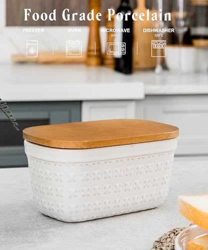 Ceramic Butter Dish with Wood Lid for Countertop