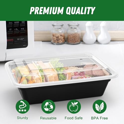 50 Pack (100-Piece) 38 oz Meal Prep Containers Reusable with Lids (38 oz)
