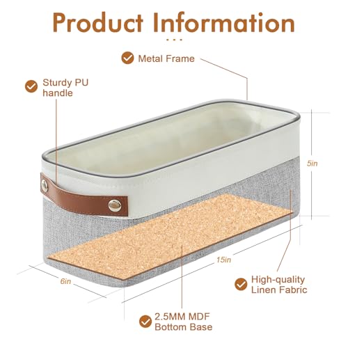 Small Fabric Storage Baskets (Gray / Off-White / Narrow-15"x6"x5")