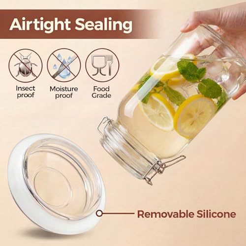 32 oz Round Glass Jars with Airtight Lids (32 floz Set-4Pack)