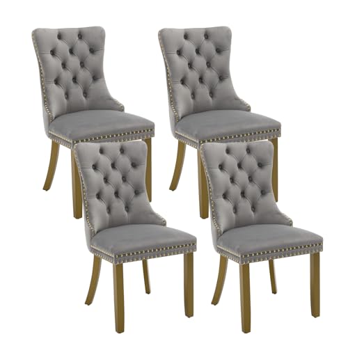 Grey Velvet Dining Chairs Set of 4 (Standard Gray)