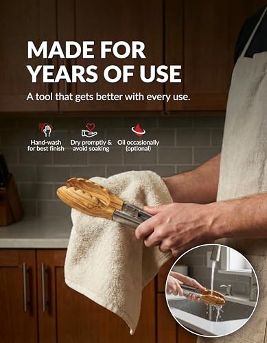 Olive Wood Tongs for Cooking (12 Inch)