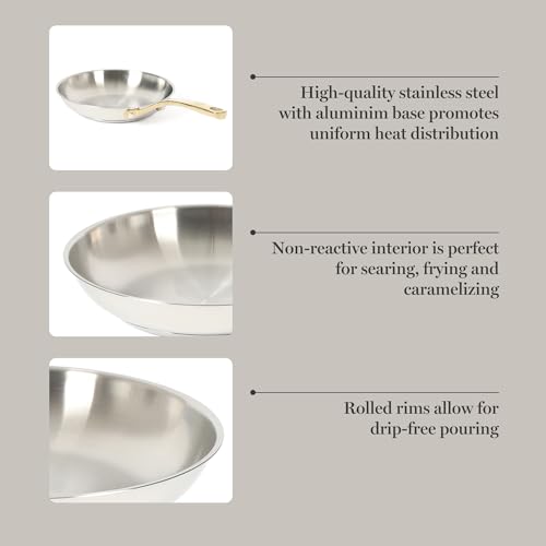Castelle 8 Inch Stainless Steel Frying Pan with Gold (Stainless Steel W/ Gold Handle / 8" Frying Pan)