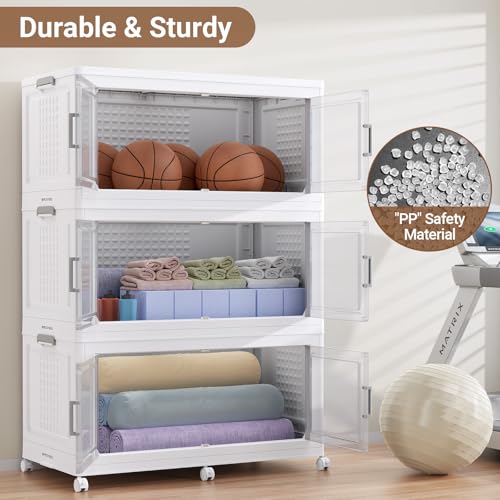 150Gal XL Stackable Storage Bins Foldable Box Cabinet for Home (White / 200QT-3Pack)