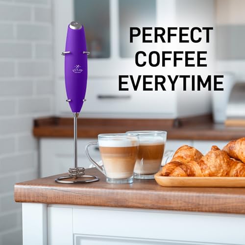 Powerful Milk Frother Wand With Duracell Batteries (Regal Purple / Double Whisk + Batteries)