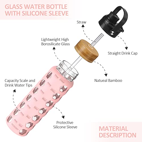 24oz Glass Water Bottle (Pink / 24 Ounces)