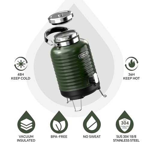 Insulated Beverage Dispenser 1.4gal (Green for camping / 179.2 Ounces)