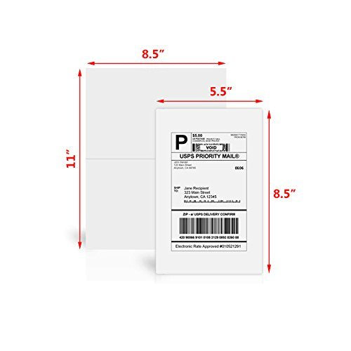 Half Sheet Self Adhesive Shipping Labels for Laser & Inkjet Printers White Blank (8-1/2"×5-1/2" (2-UP) / 5000 Sheets)