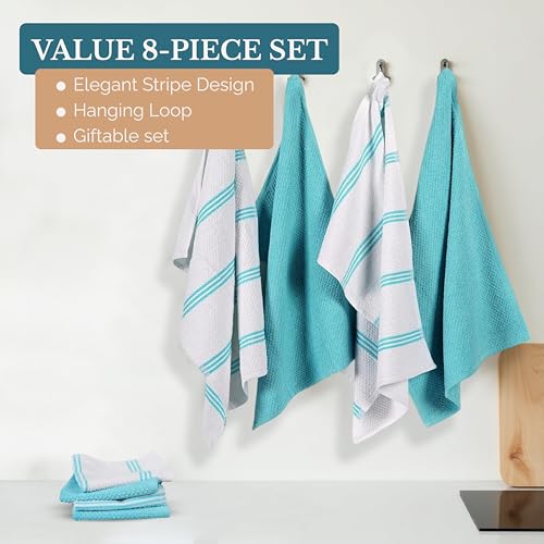 Kitchen Towel Set 8 Pc (Terry - Aqua / Kitchen Towel Set - 8 Pack)