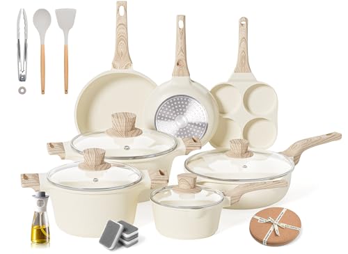 Pots and Pans Set (Cream White / 20 Piece Egg Pan Set)