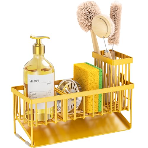 Lemon Yellow Sink Caddy Organzier with High Brush Holder (Yellow / 9.25 inches)