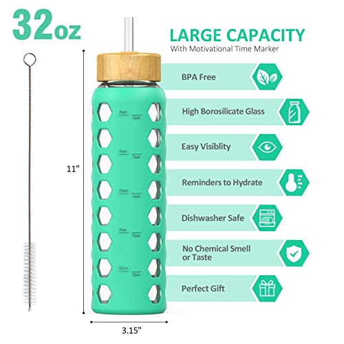 Glass Water Bottle (Green / 32 Ounces)