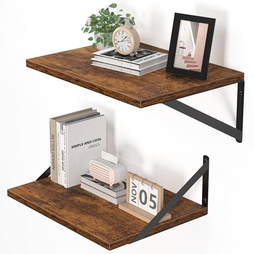 16W x 12D Deep Floating Shelves Set of 2 Rustic Brown (Rustic Brown With Black Metal Bracket / 16wx12dx5.8h)