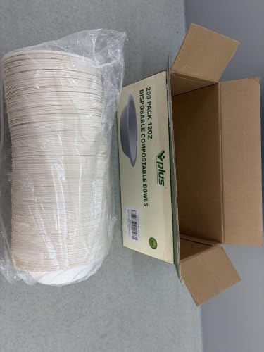 200 Pack 12 OZ Compostable Paper Bowls (12 oz White)