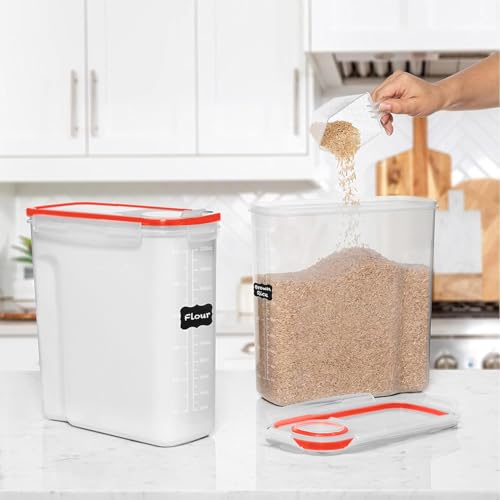 2 Pack (6.3L / 213OZ) EXTRA Large Airtight Food Storage Cereal Containers for Bulk Food Storage BPA-Free Plastic Container, Pantry Organization and Canister for Rice, Pasta, Sugar & Flour (Red)