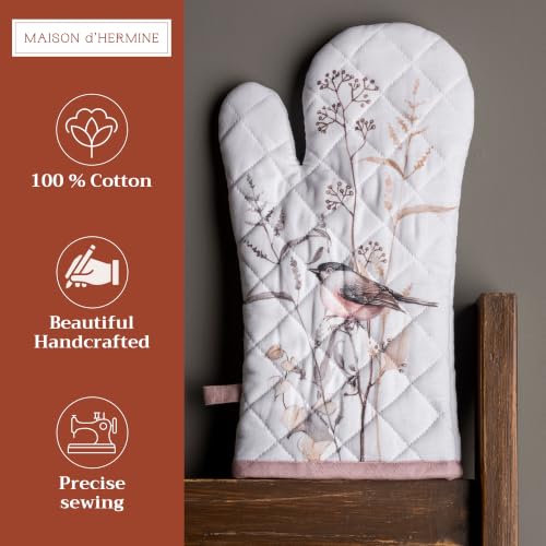 Maison d'Hermine Oven Gloves 100% Cotton Oven Mitt (058 - Meadow Florals - Brown / 7.5" x 13" (Oven Mitt))