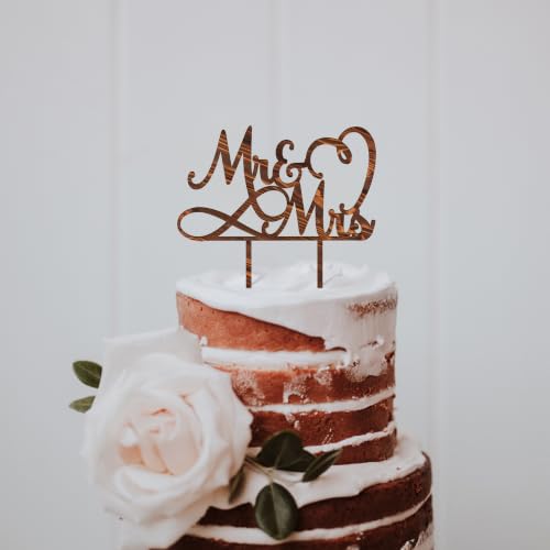Mr & Mrs Wedding Cake Topper in Wood (Walnut Finish D2)