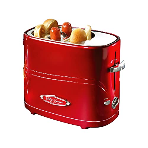 2 Slot Hot Dog and Bun Toaster with Mini Tongs (Metallic Red)
