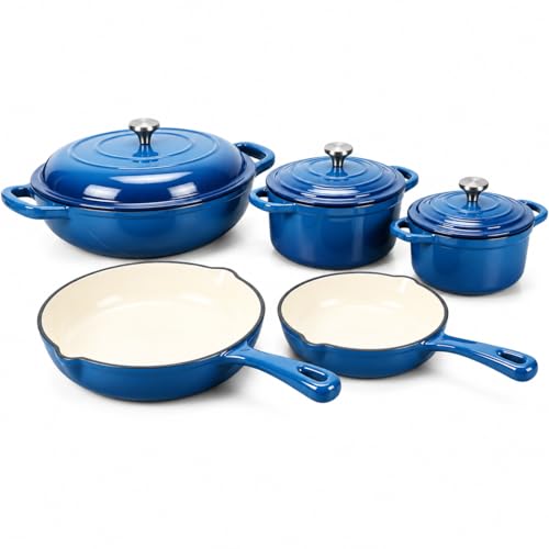 5 Piece Cobalt Blue Enameled Cast Iron Cookware Set (Blue E)