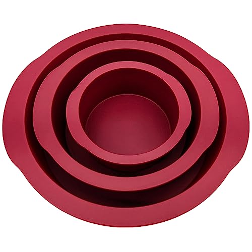 3 Piece Wine Red Silicone Round Cake Pans Set for Baking (4+6+8 Inch)