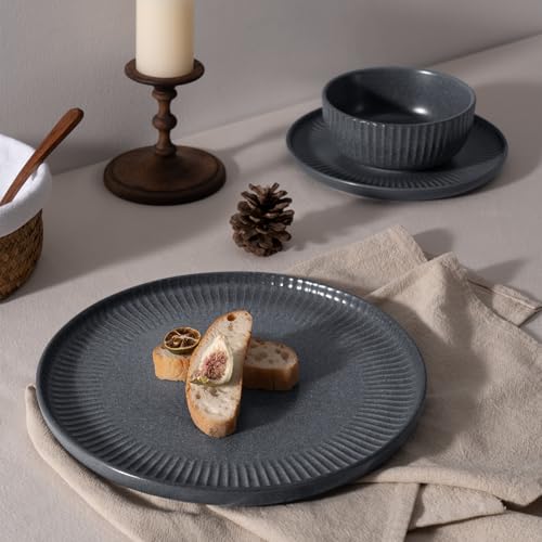 Ceramic Plates and Bowls Sets (Matte Grey / Service for 4)
