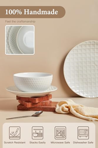 24 Piece Dinnerware Sets for 8 (White-Mixed Embossment / Service for 8 (24pcs))